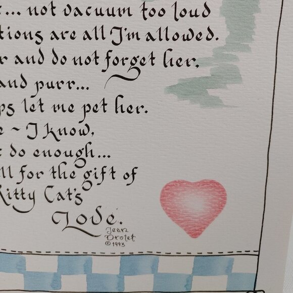 1995 Jean Drolet Cat Print My Cat Lets Me Live Here ADORABLE Fun and Funny - Picture 2 of 6